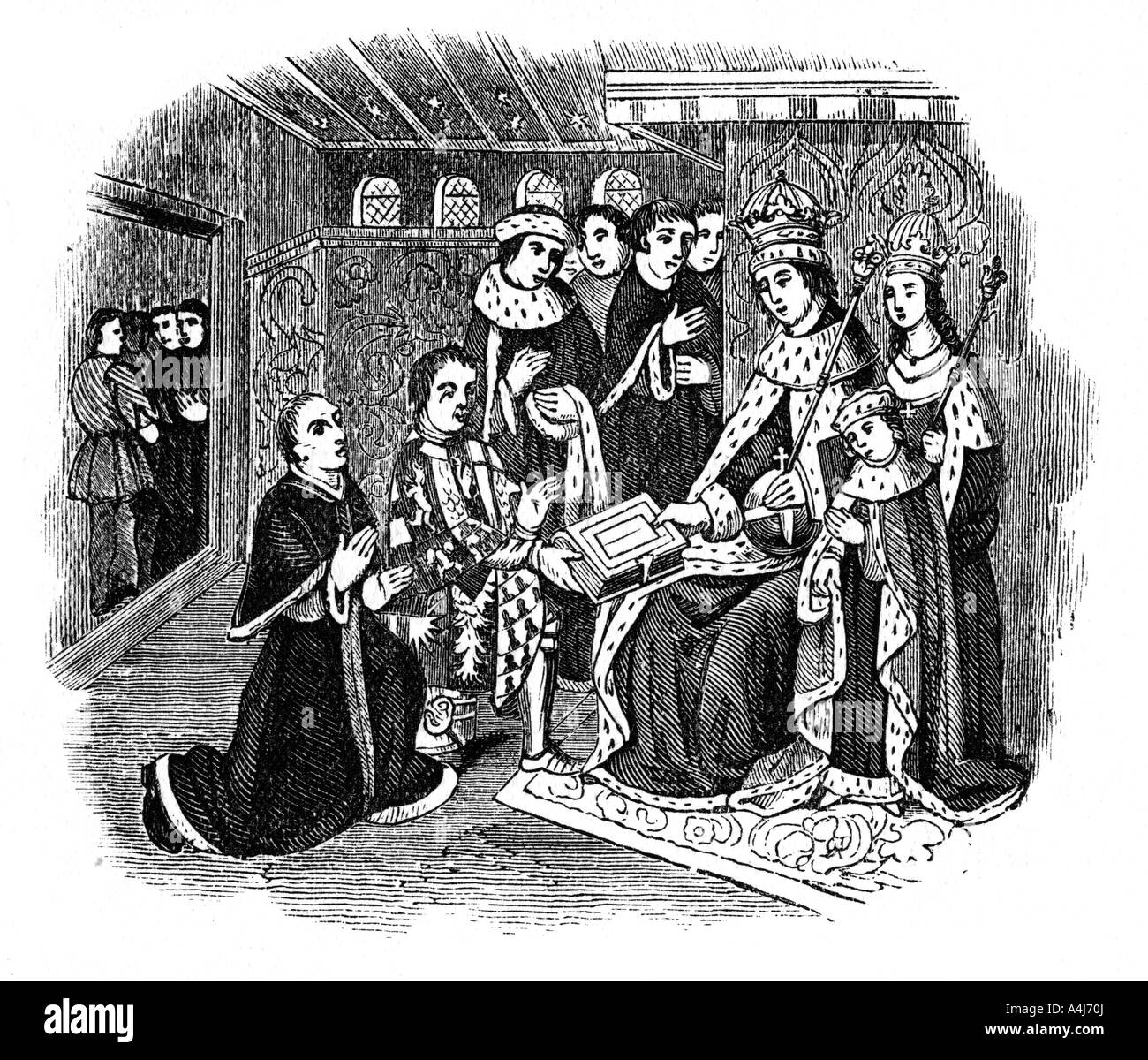 Signore fiumi e Caxton prima di Edward IV e XV secolo (1910). Artista: sconosciuto Foto Stock