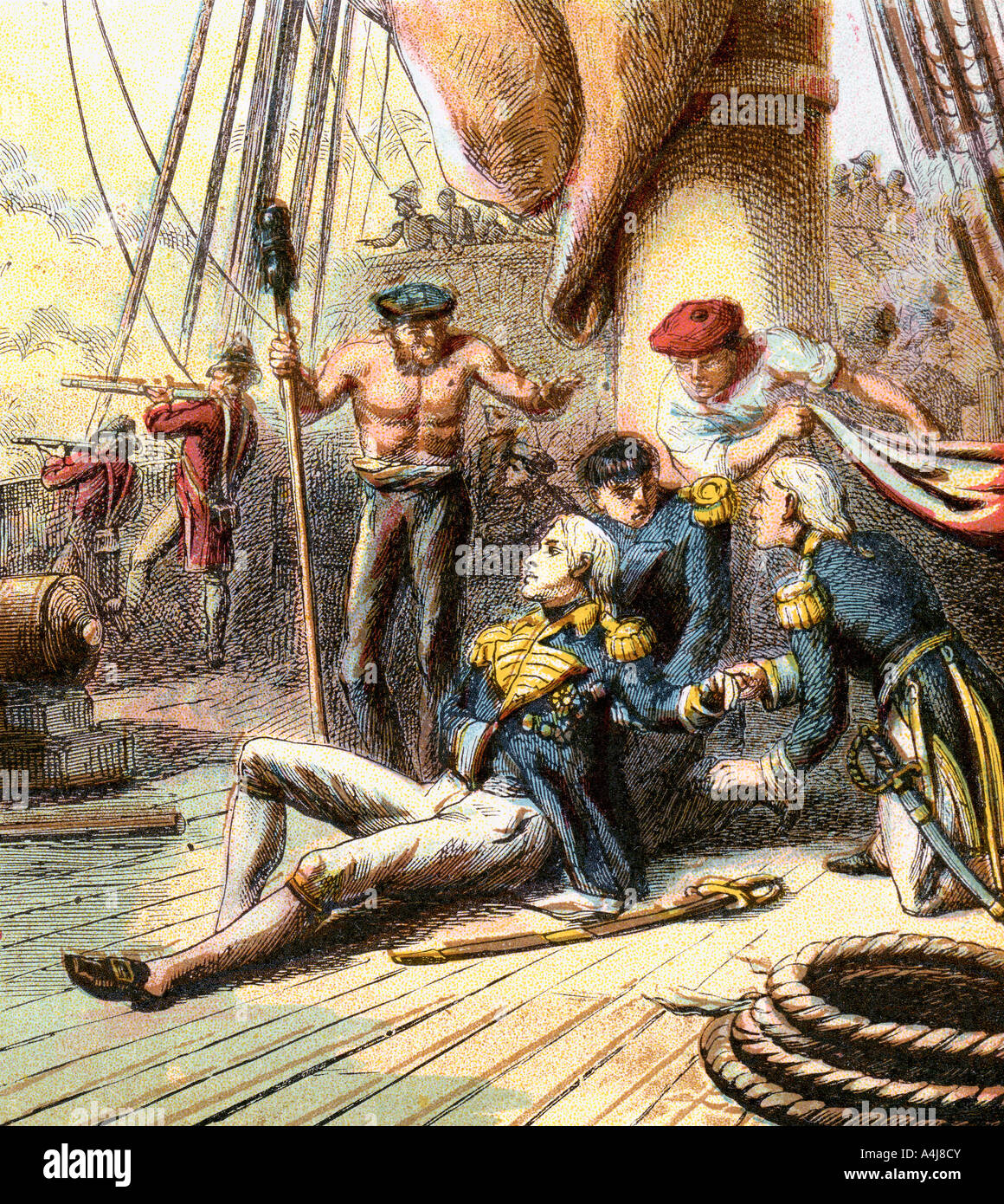 "La Battaglia di Trafalgar 1805', (c1850s). Artista: sconosciuto Foto Stock