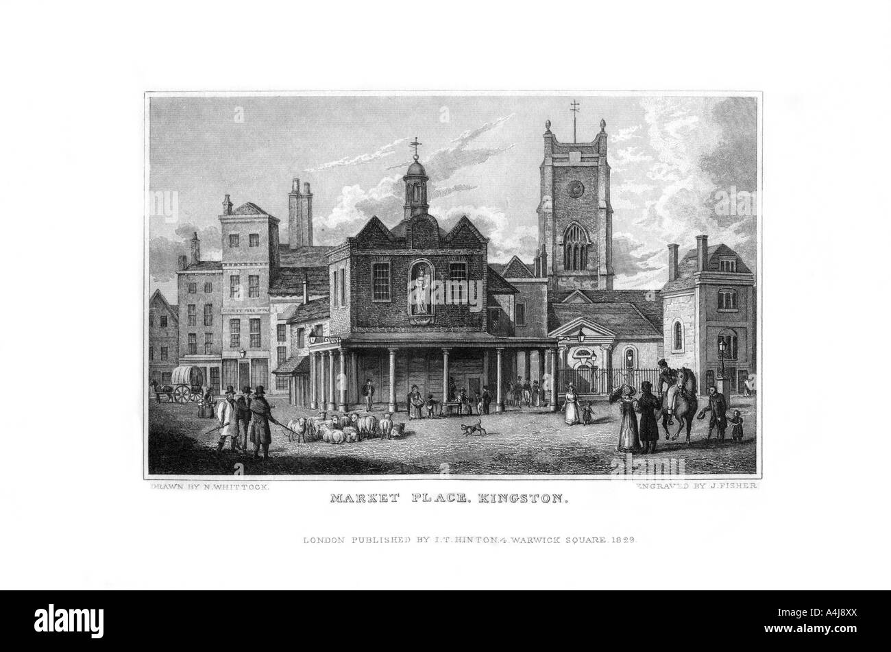 Market Place, Kingston, Surrey, 1829.Artista: J Fisher Foto Stock