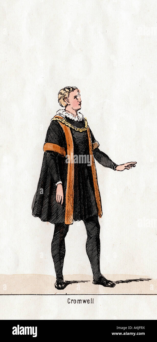 Thomas Cromwell, Costume Design per la commedia di Shakespeare, Henry VIII, xix secolo. Artista: sconosciuto Foto Stock