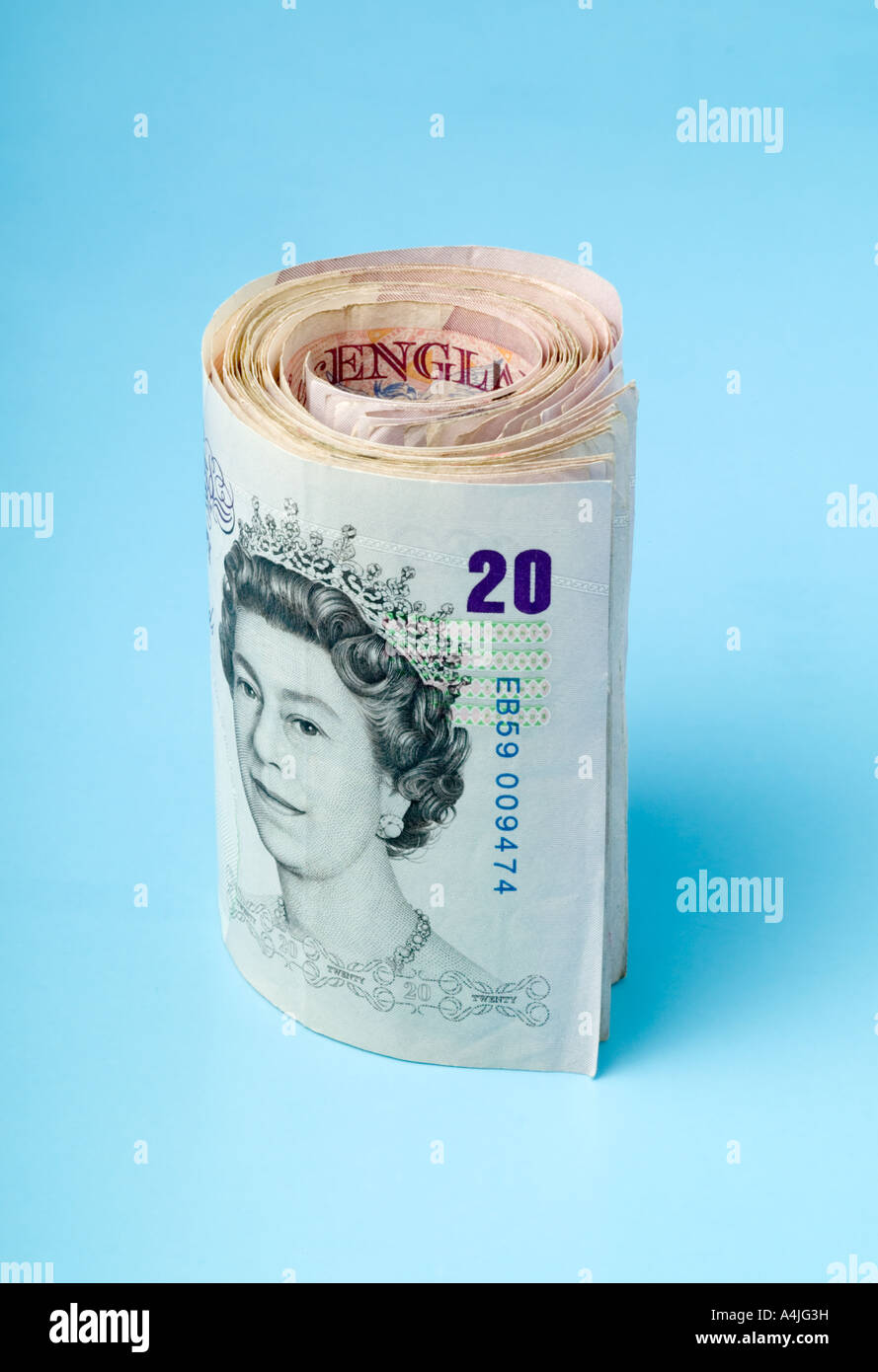 Bordi di usato banca britannica note Foto Stock