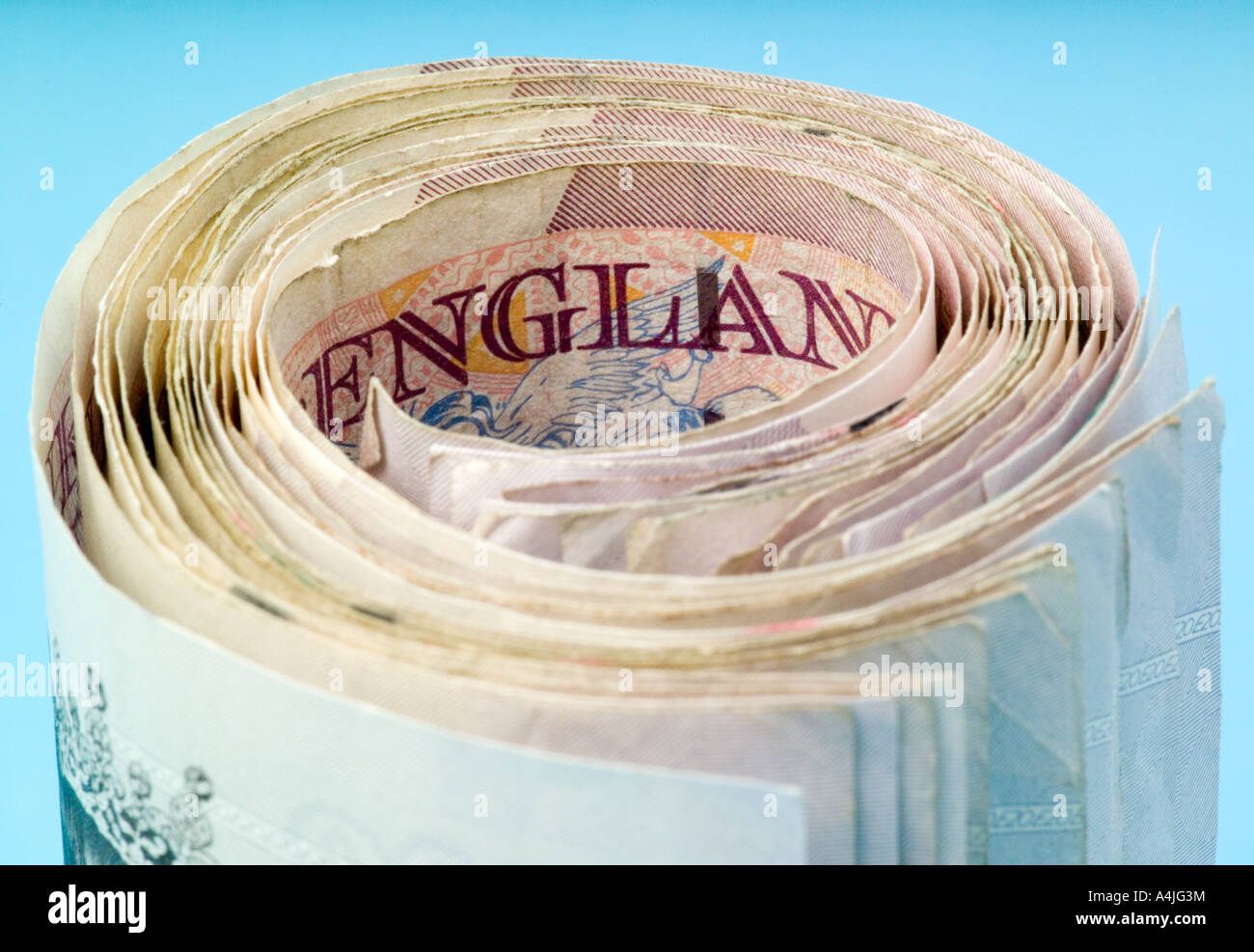 Bordi di usato banca britannica note Foto Stock