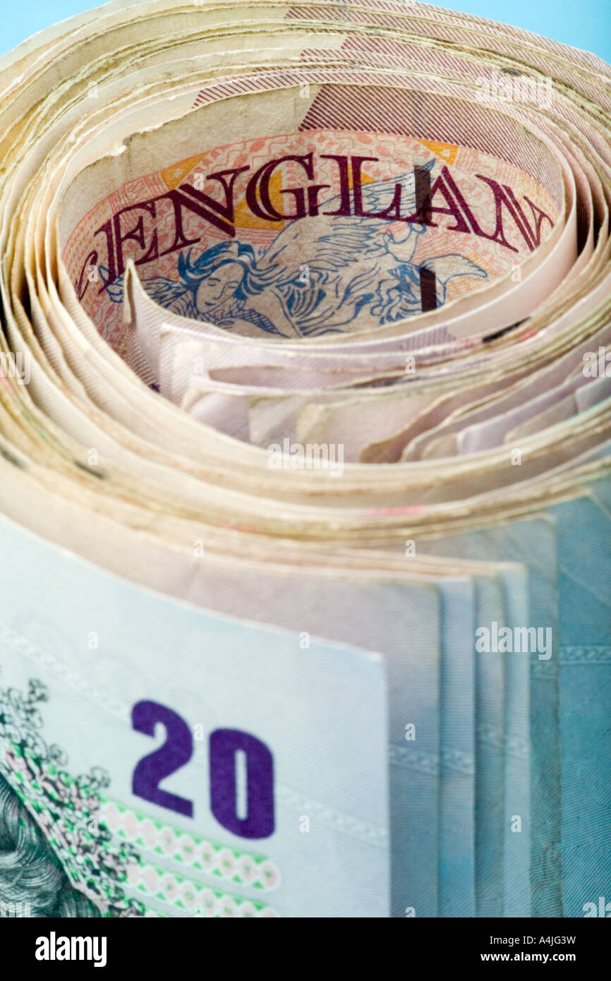 Bordi di usato banca britannica note Foto Stock