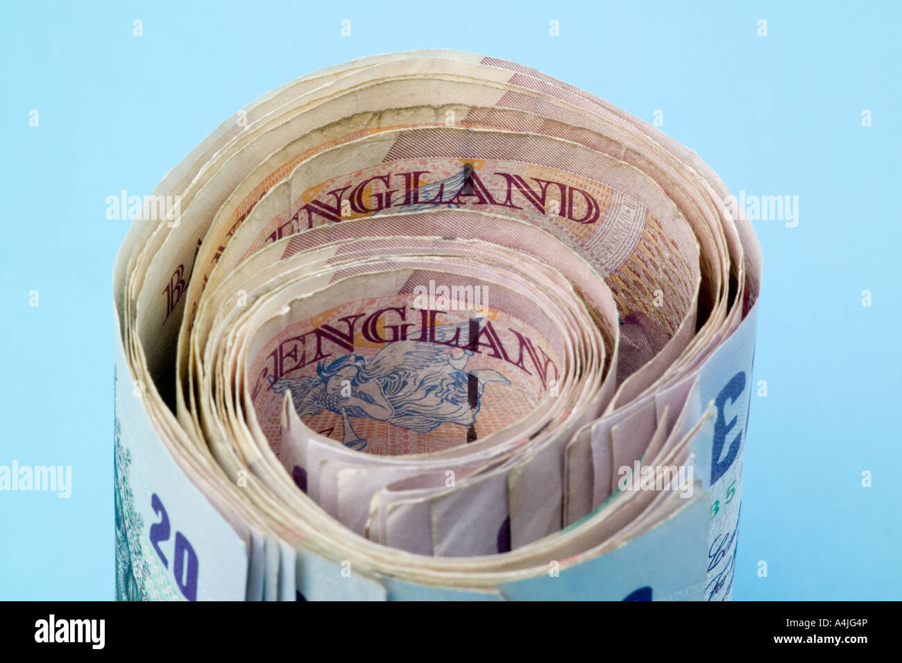 Bordi di usato banca britannica note Foto Stock