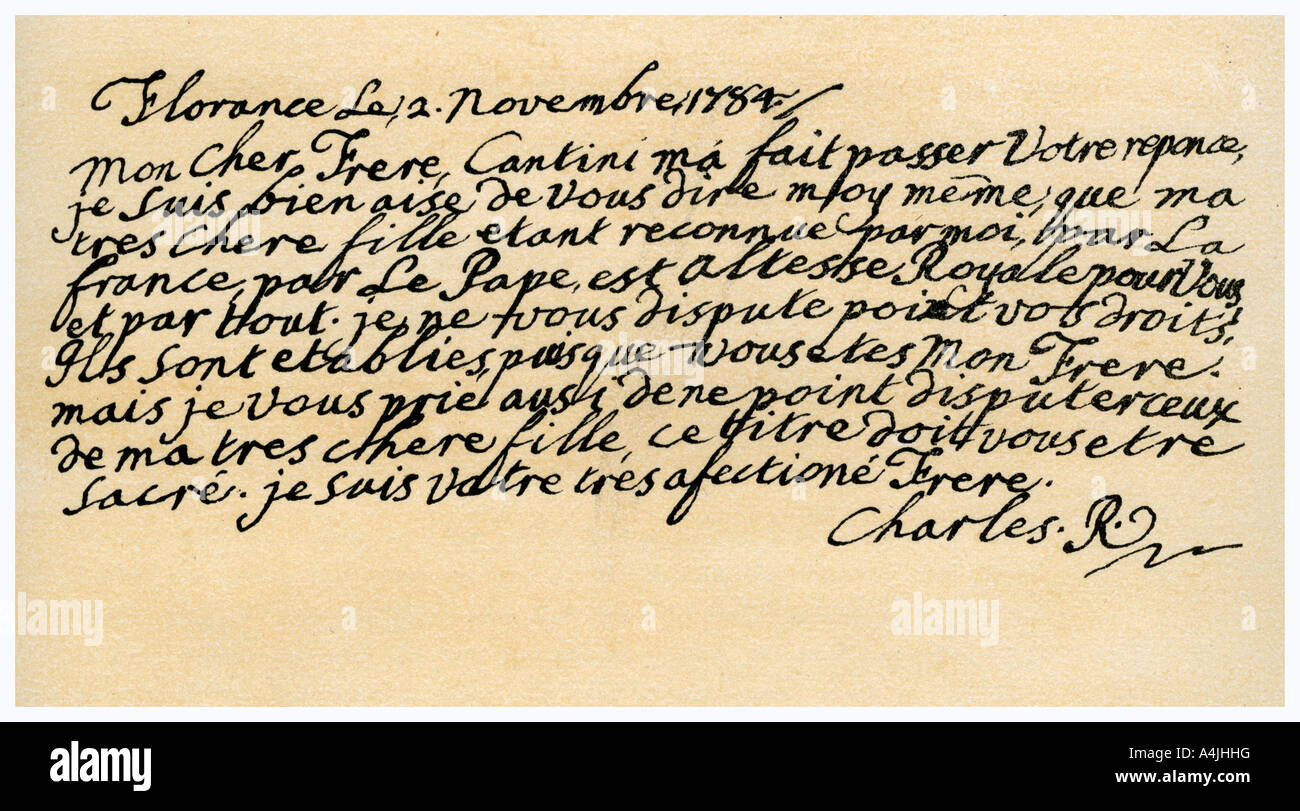 Lettera da Charles Edward Stuart a suo fratello Enrico Benedetto, 2 novembre 1784.Artista: Charles Edward Stuart Foto Stock