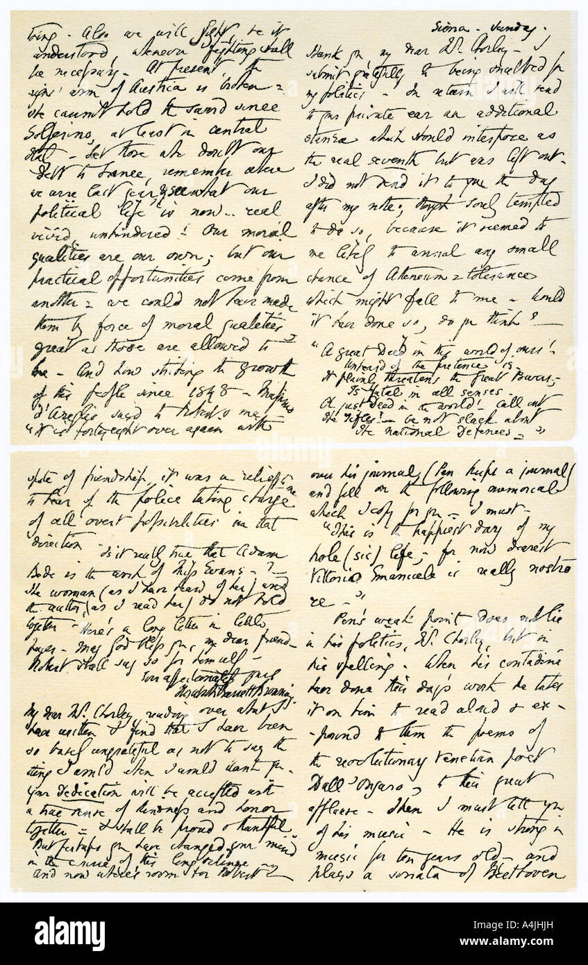 Lettera da Elizabeth Barrett Browning a Enrico F Chorley, 1859.Artista: Elizabeth Barrett Foto Stock