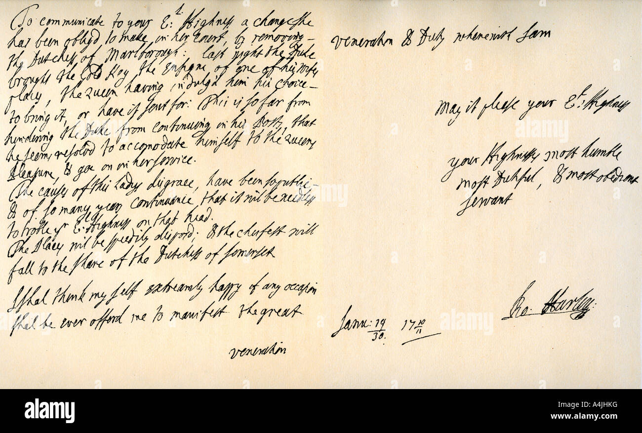 Lettera da Robert Harley, Conte di Oxford, il futuro re Giorgio I, C1711.Artista: Robert Harley, Conte di Oxford Foto Stock