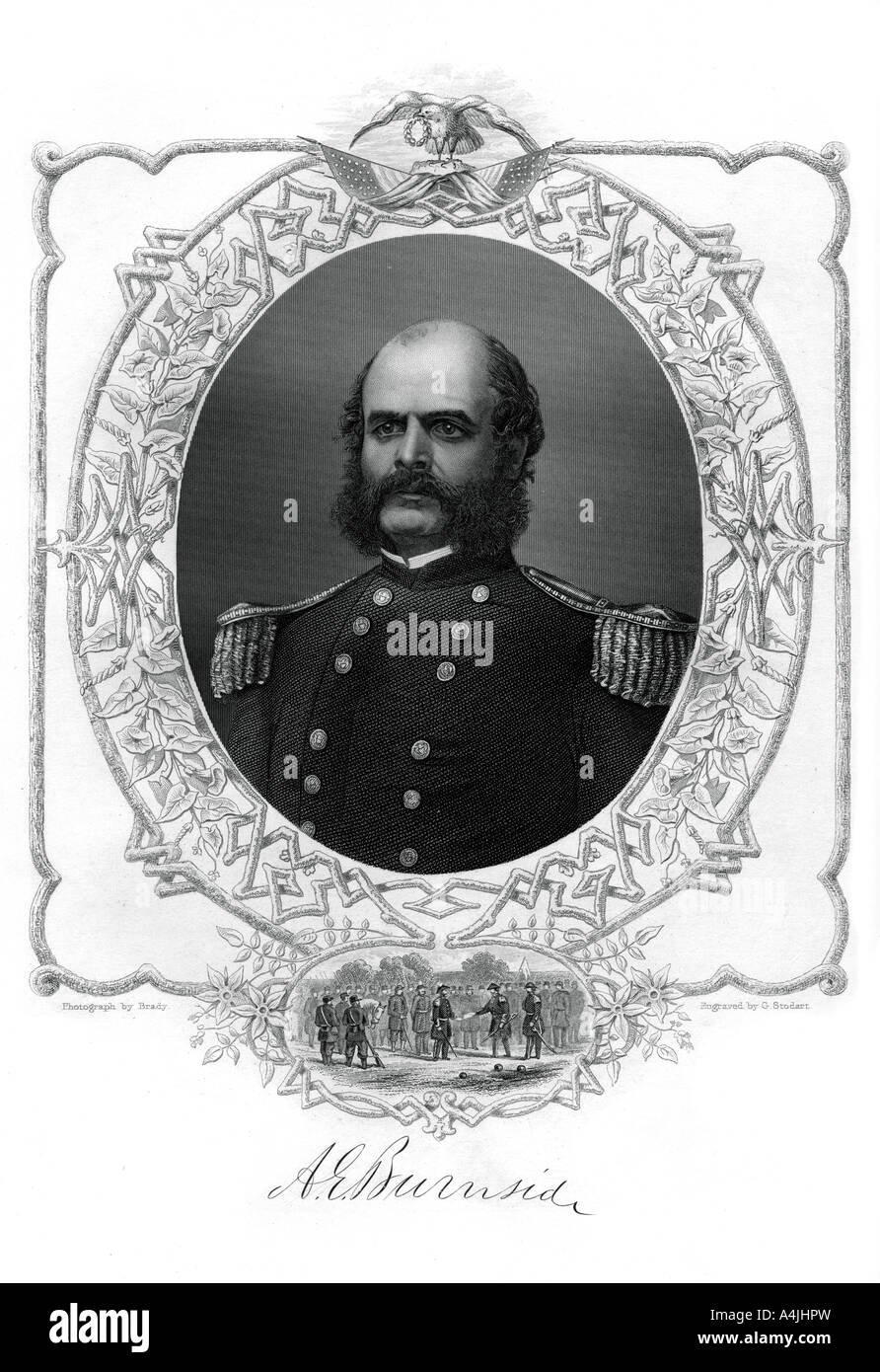 Ambrose Burnside, Union Army generale nella Guerra Civile Americana, 1862-1867.Artista: G Stodart Foto Stock