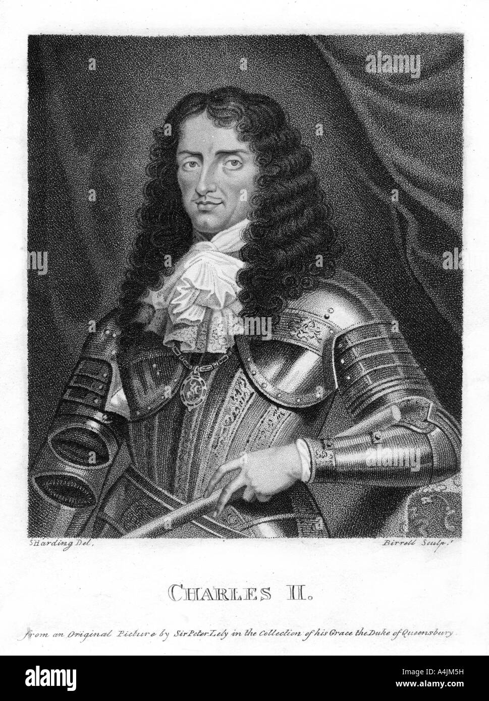 Carlo II, re d'Inghilterra, in Scozia e in Irlanda (XVIII secolo).Artista: Un Birrell Foto Stock