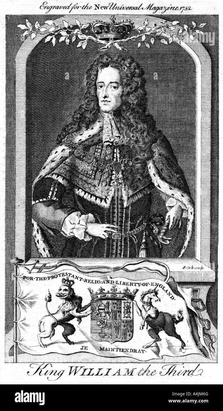 Guglielmo III, re d'Inghilterra, in Scozia e in Irlanda (XVIII secolo).Artista: B Cole Foto Stock
