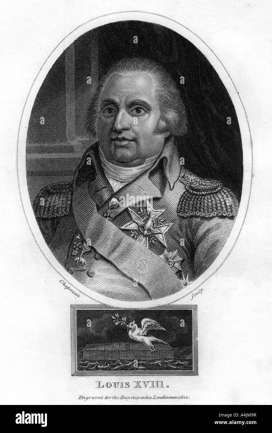 Luigi XVIII, re di Francia, 1820.Artista: J Chapman Foto Stock