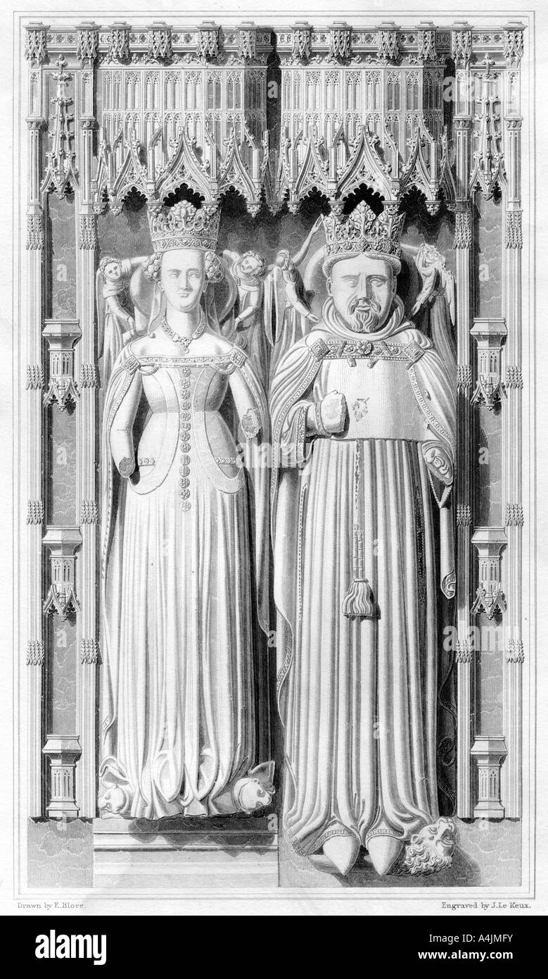 Effigie di Enrico IV e la sua regina Giovanna di Navarra nella Cattedrale di Canterbury, 1826. Artista: John Le Keux Foto Stock