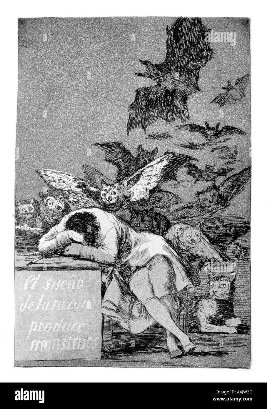 " Il sonno della ragione produce mostri", 1799. Artista: Francisco Goya Foto Stock