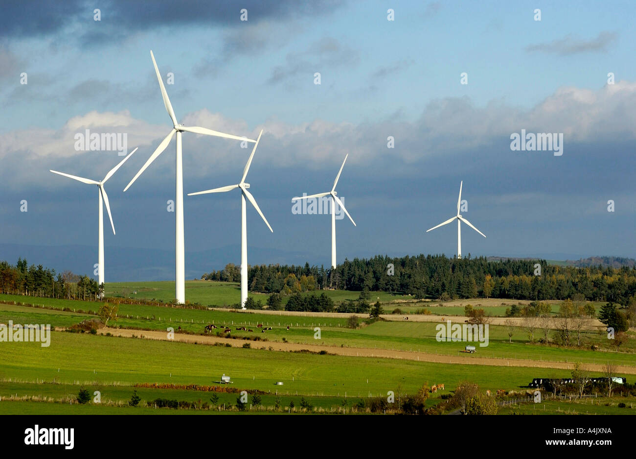 Alleato per centrali eoliche Mercoeur, Haute-Loire, Auvergne Francia, Europa Foto Stock