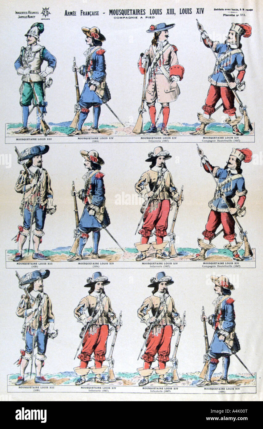L esercito francese; moschettieri di Luigi XIII e di Luigi XIV, XVII secolo (XIX secolo). Artista: sconosciuto Foto Stock