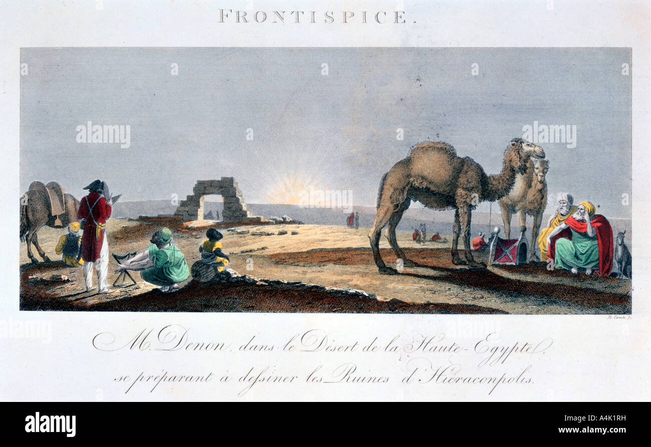Dominique Vivant Denon al lavoro nel deserto, nell'Alto Egitto, 1802 Artista: B Comte Foto Stock
