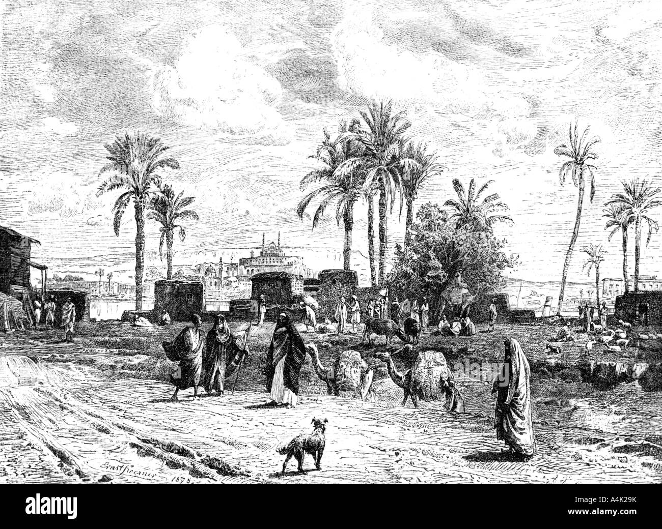 "Il Cairo visto della riva sinistra del Nilo", 1881. Artista: sconosciuto Foto Stock