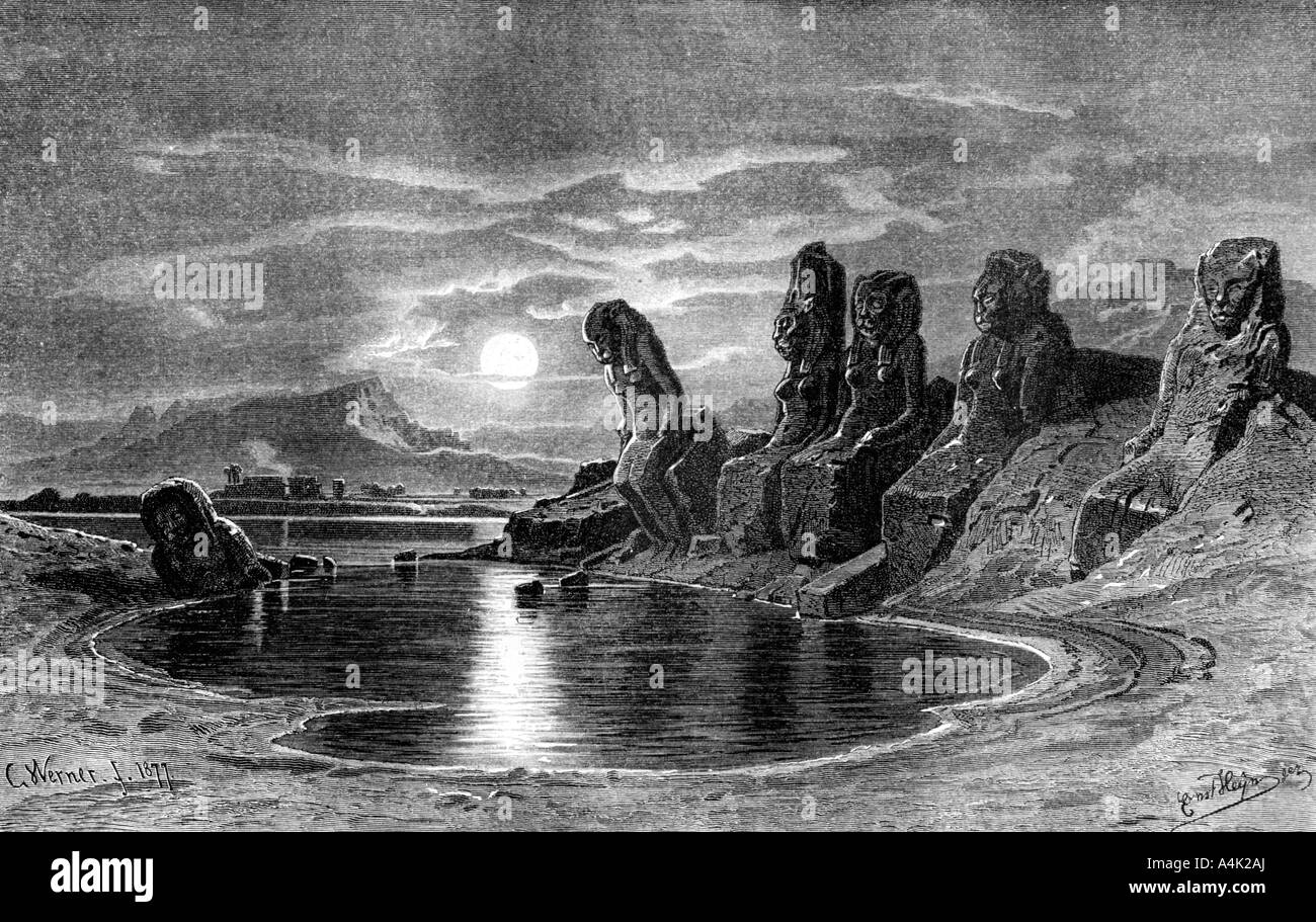 'Sekhets con il chiaro di luna, Egitto", 1877. Artista: Ernest Heyn Foto Stock