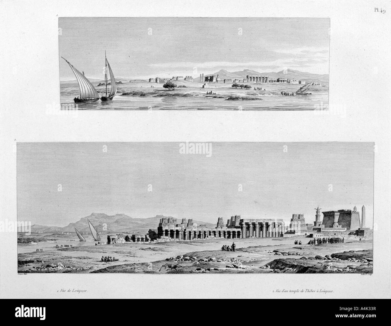 Vista di Luxor e il Tempio di Tebe a Luxor, Egitto, c1808. Artista: sconosciuto Foto Stock