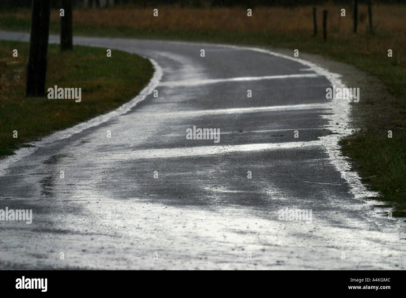 Country Road durante la doccia a pioggia Foto Stock