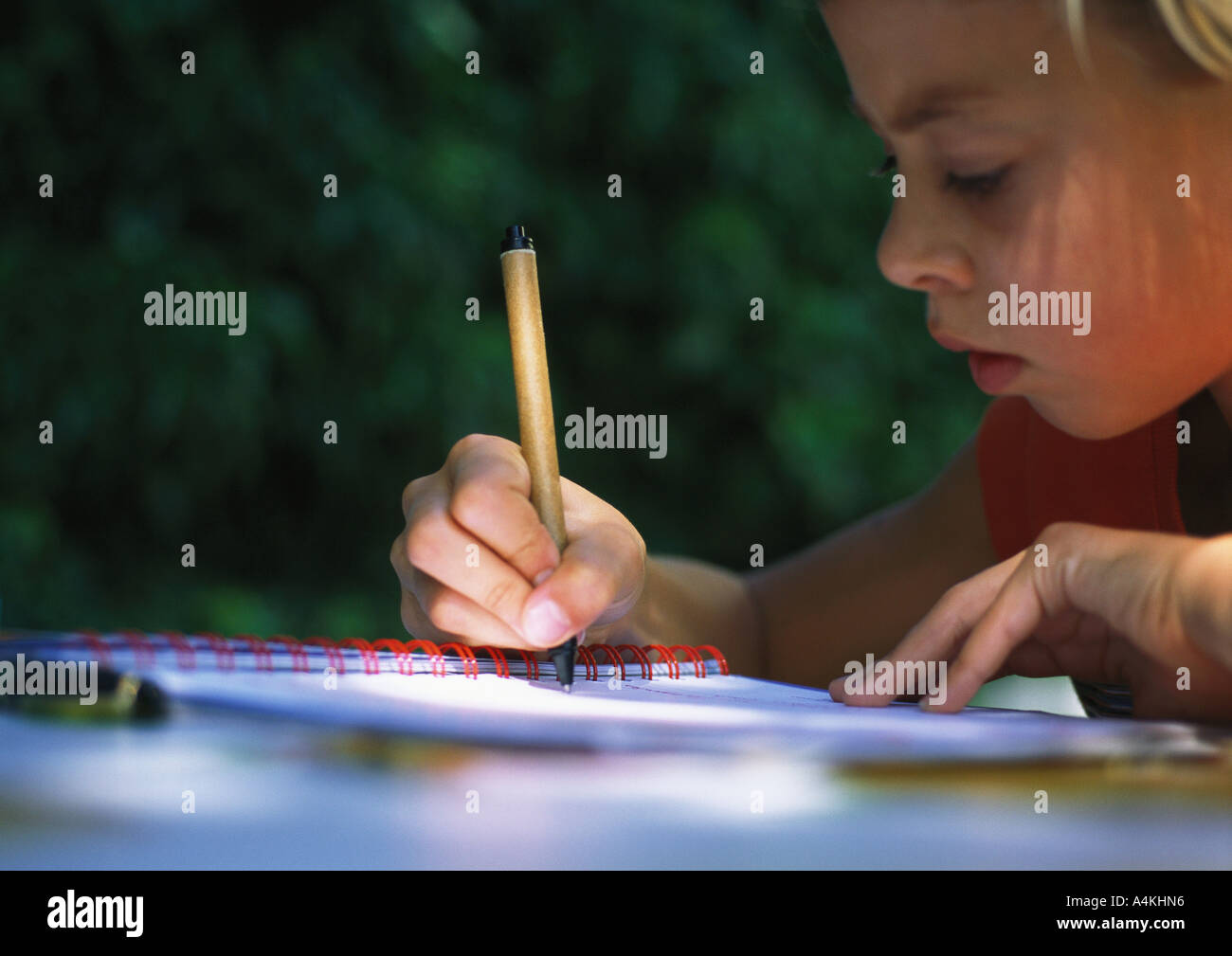 Bambino a fare i compiti di scuola Foto Stock