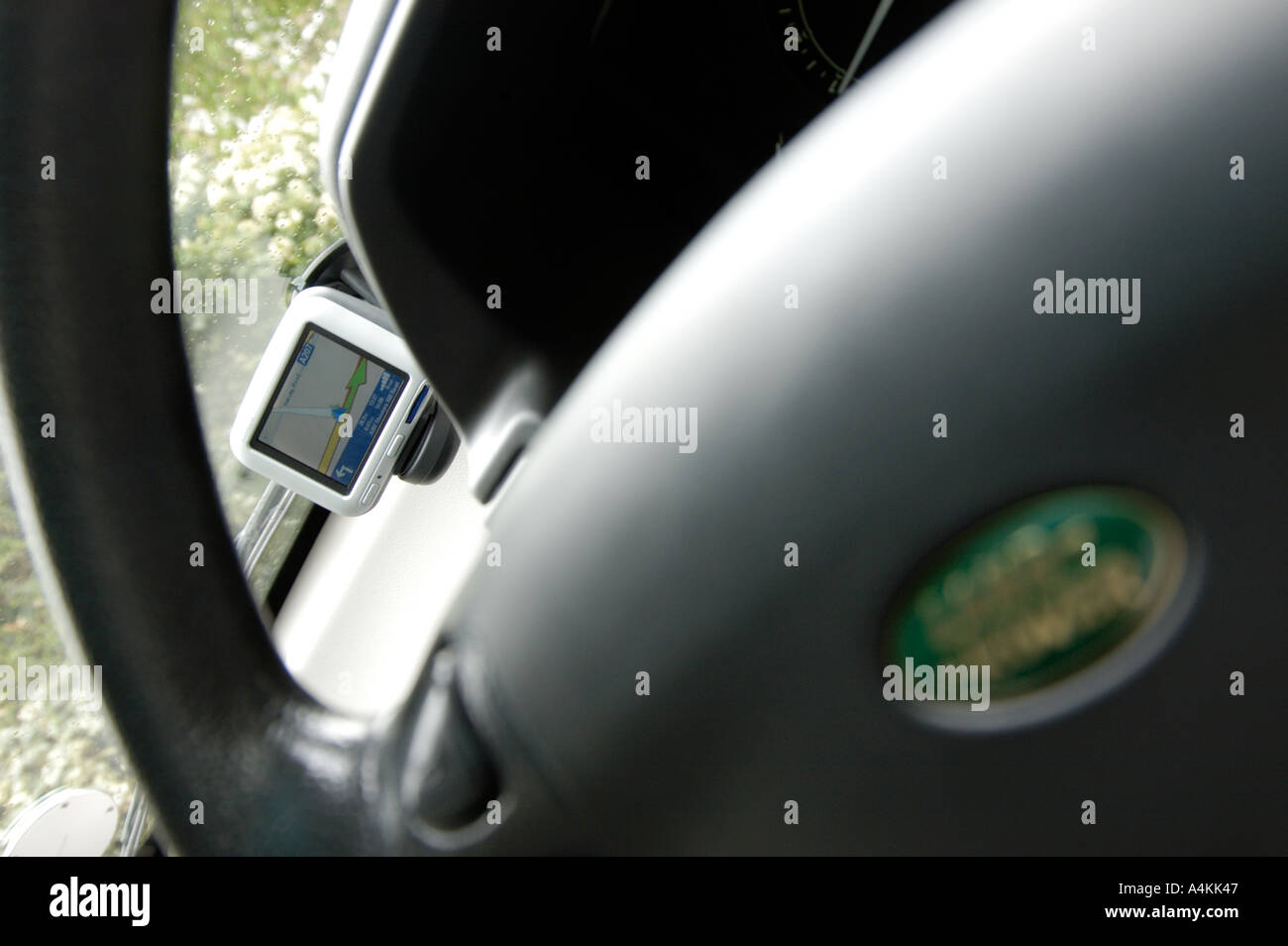 Satellite navigation on a car dashboard Foto Stock