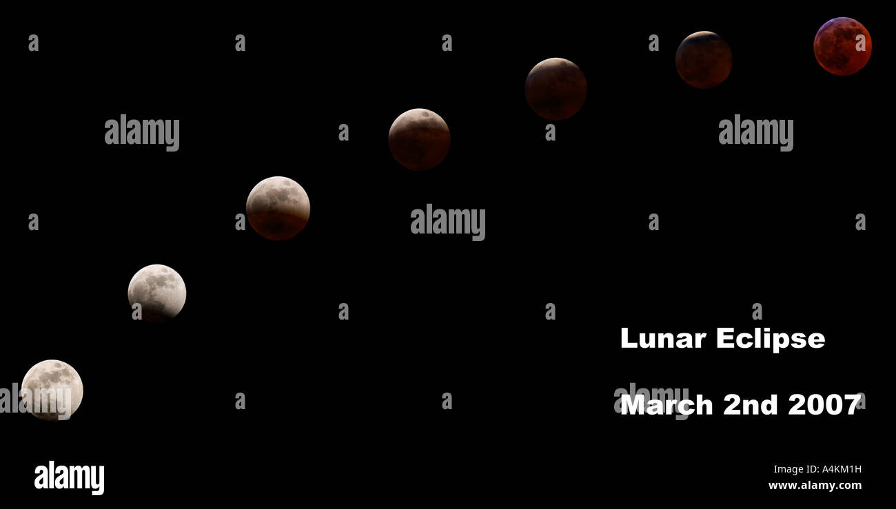 Lunar Eclipse sequenza 2 marzo 2007 presi da potton bedfordshire Foto Stock