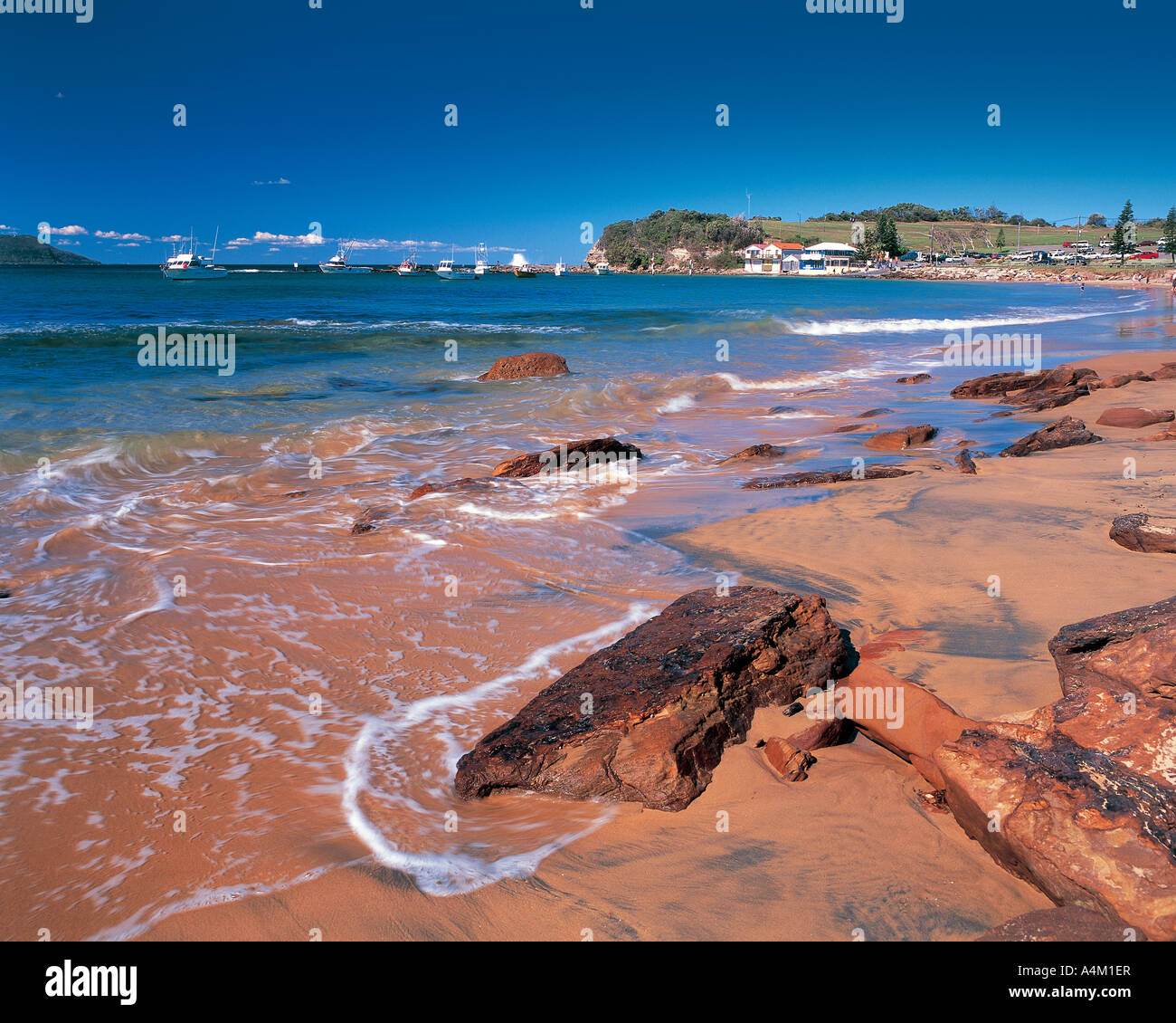 Barche ormeggiate nel saftey di Terrigal Haven 1 ora a nord di Sydney NSW Australia Foto Stock