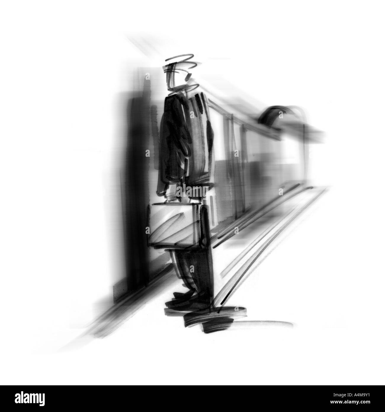 Uomo in attesa del treno della metropolitana Foto Stock