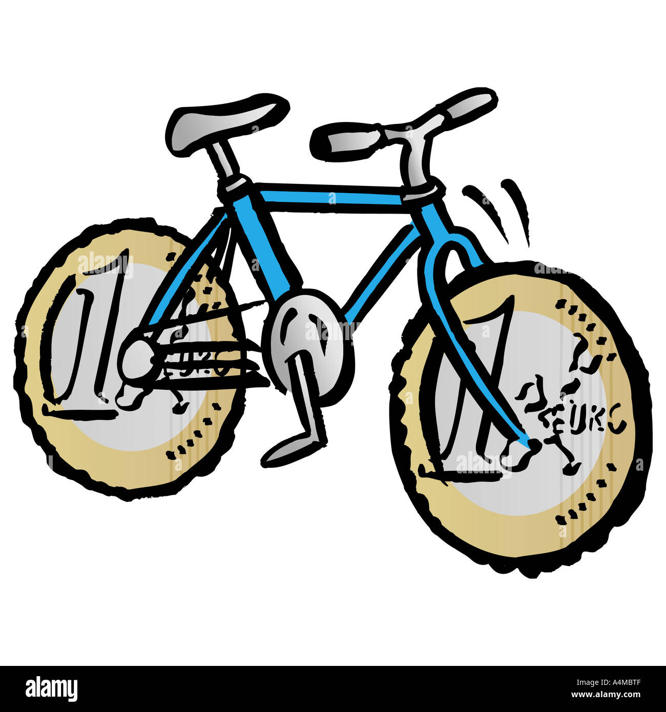 Bicicletta con monete in euro per le ruote Foto Stock