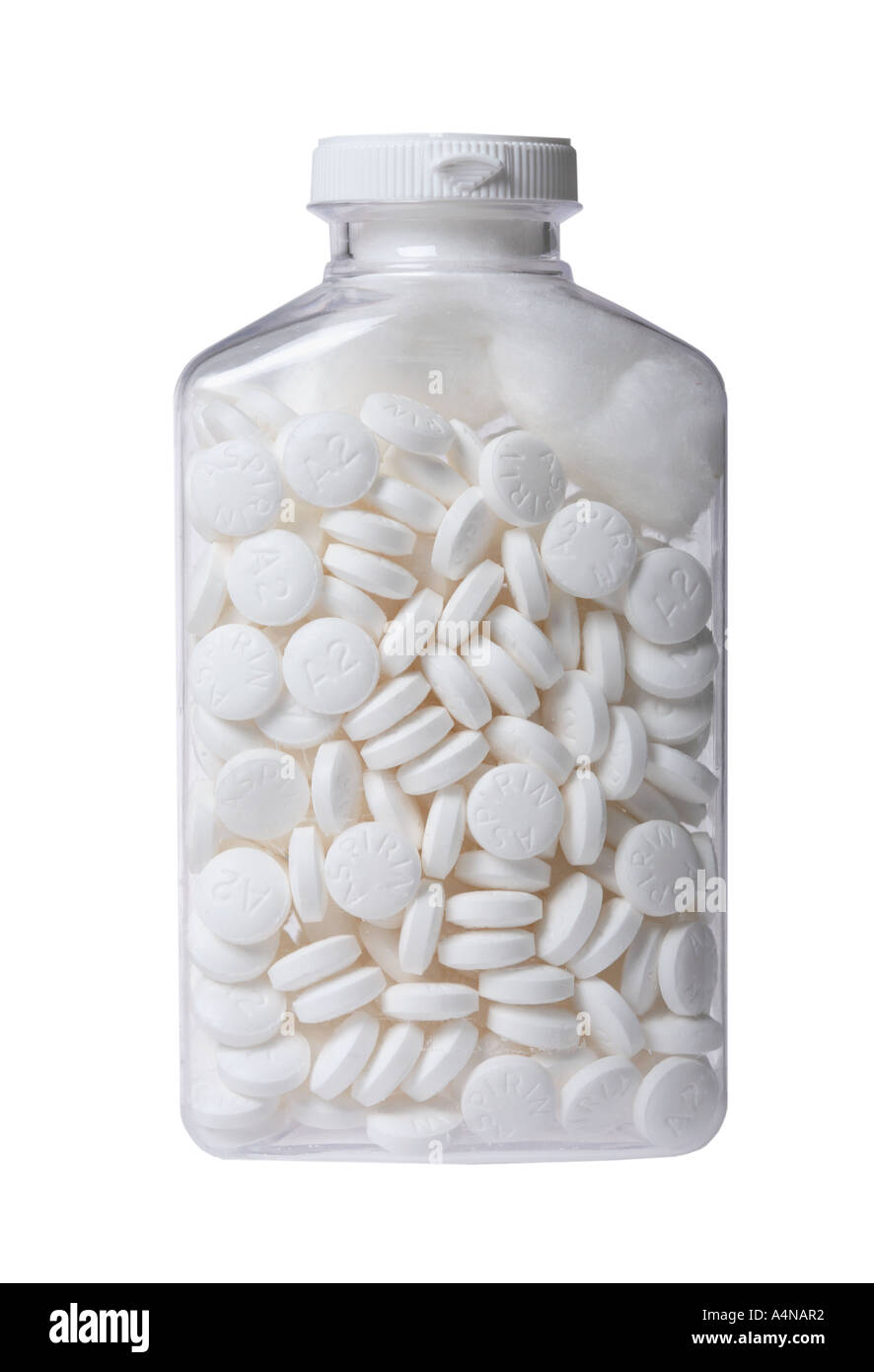 L'aspirina bottiglia piena di aspirina Foto Stock