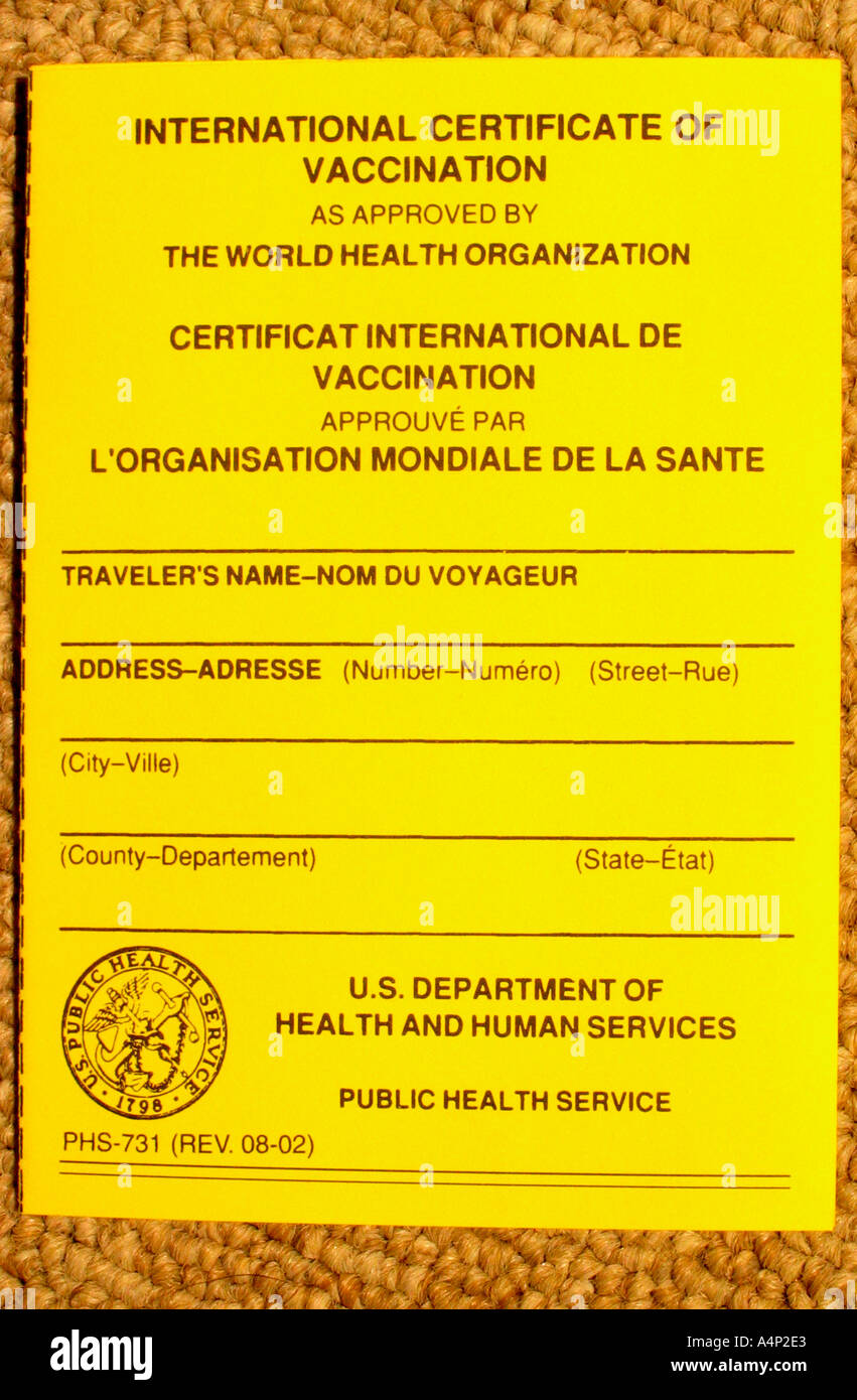 Certificato internazionale di vaccinazione del documento di viaggio Foto Stock