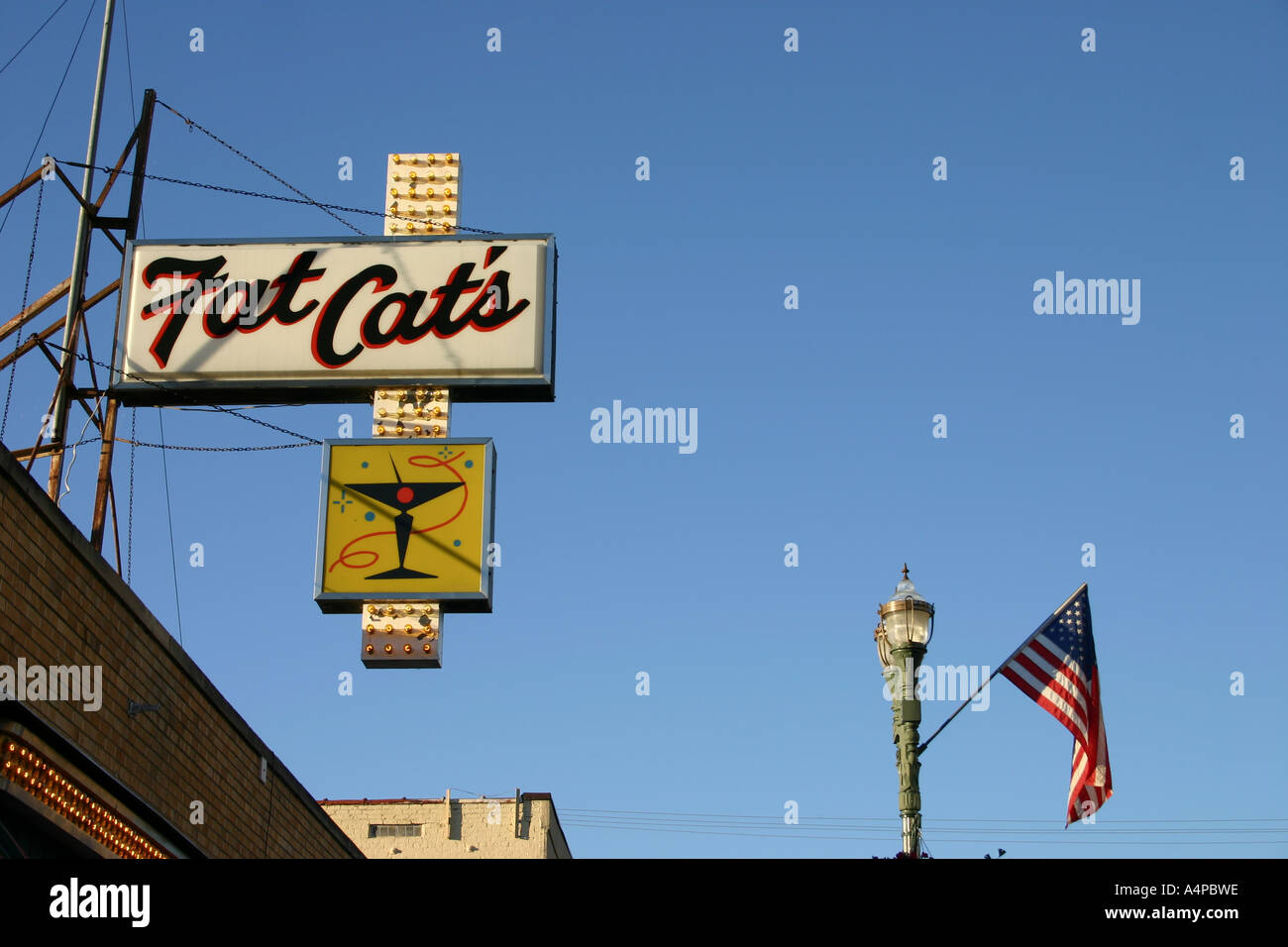 Segno per Fat Cat's cocktail lounge in vecchio stile vintage segno, il lago di Ginevra, WI Foto Stock