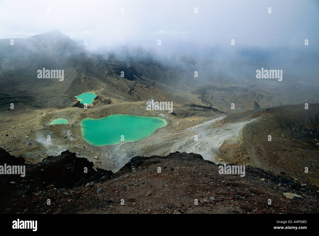 Laghi smeraldo esplosione crateri riempiti con minerale di acqua colorata sul Monte Tongariro Tongariro National Park patrimonio mondiale Foto Stock