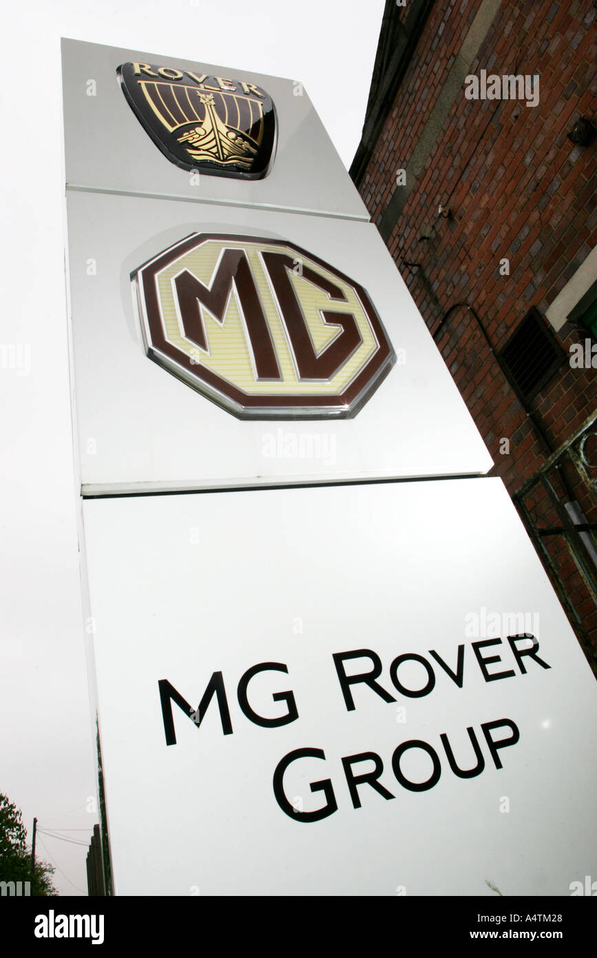 Cartello fuori del Rover MG auto fabbrica, ora demolita, a Longbridge Birmingham Inghilterra Foto Stock