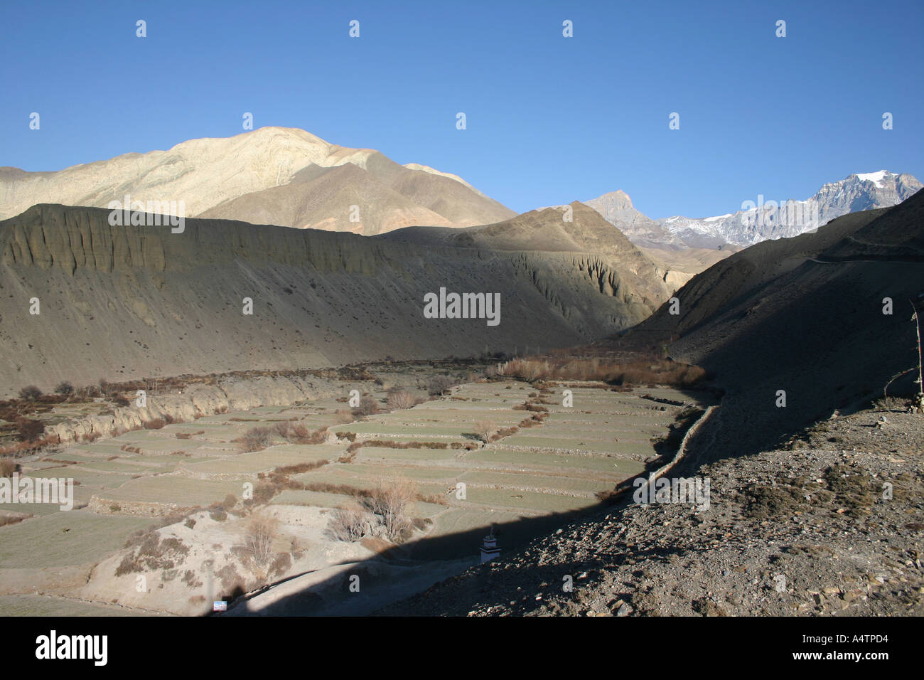 La Kali Gandaki Valley vicino a Kagbeni nella regione himalayana di Mustang inferiore in Nepal Foto Stock