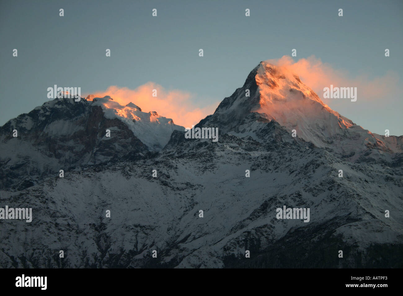 Vista di Annapurna Sud a Alba da Poon Hill Foto Stock