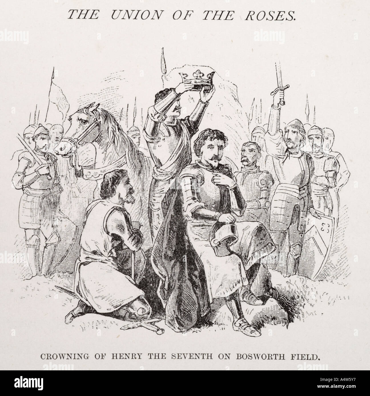 Inglese royal Royalty Earl Richmond re Enrico VII Inghilterra Battaglia di Bosworth Richard III spostato monarch Tudor evento armou corona Foto Stock