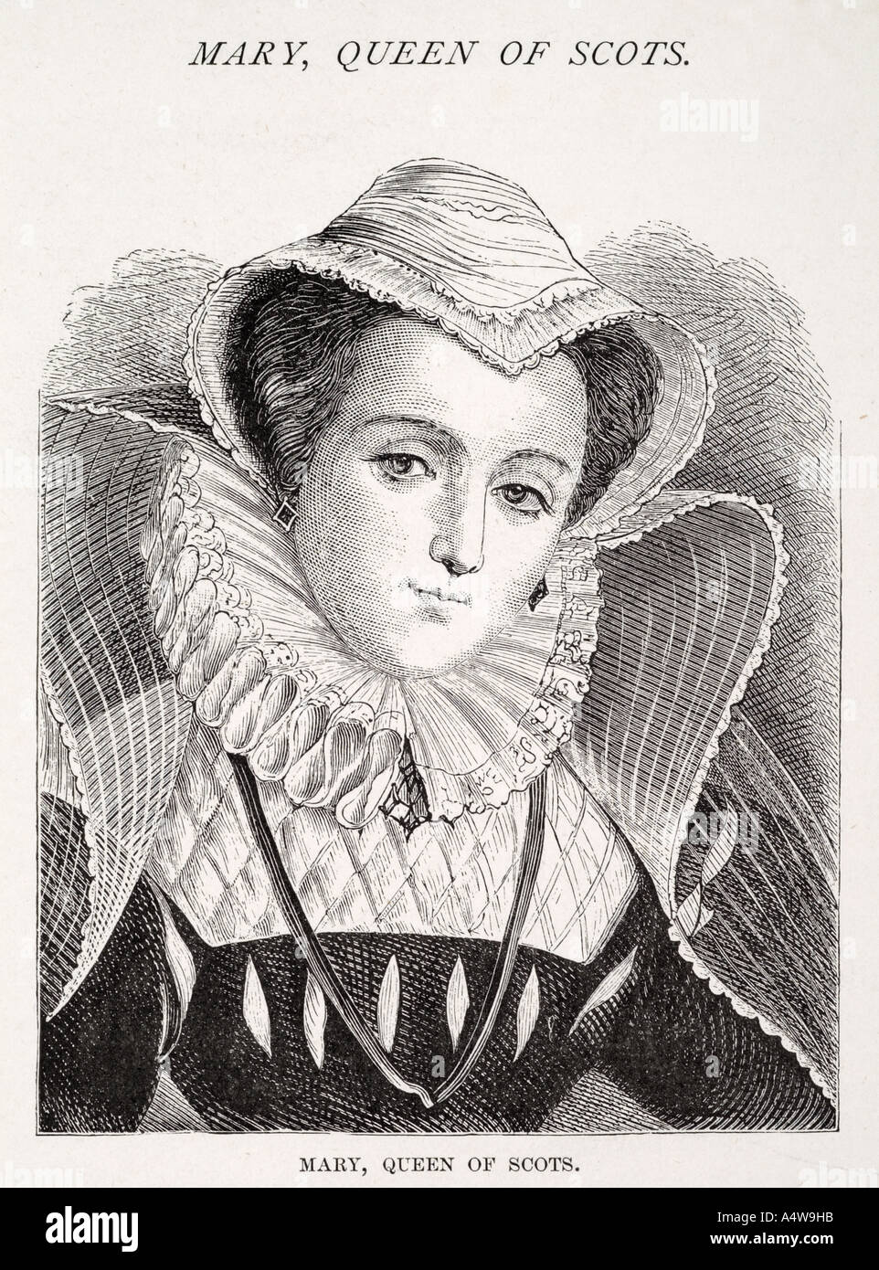 La regina Maria di Scozia 1542 1587 figlia di Stuart James V re Scozia inglese royal monarch ritratto ruff cap cofano collana hist Foto Stock