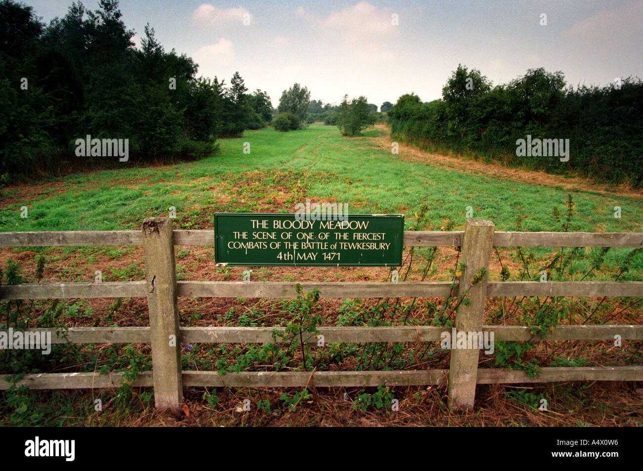 Sito del campo di battaglia di Tewkesbury in 1471 knowns come Bloody Prato dopo un massacro avvenuto qui. Foto Stock