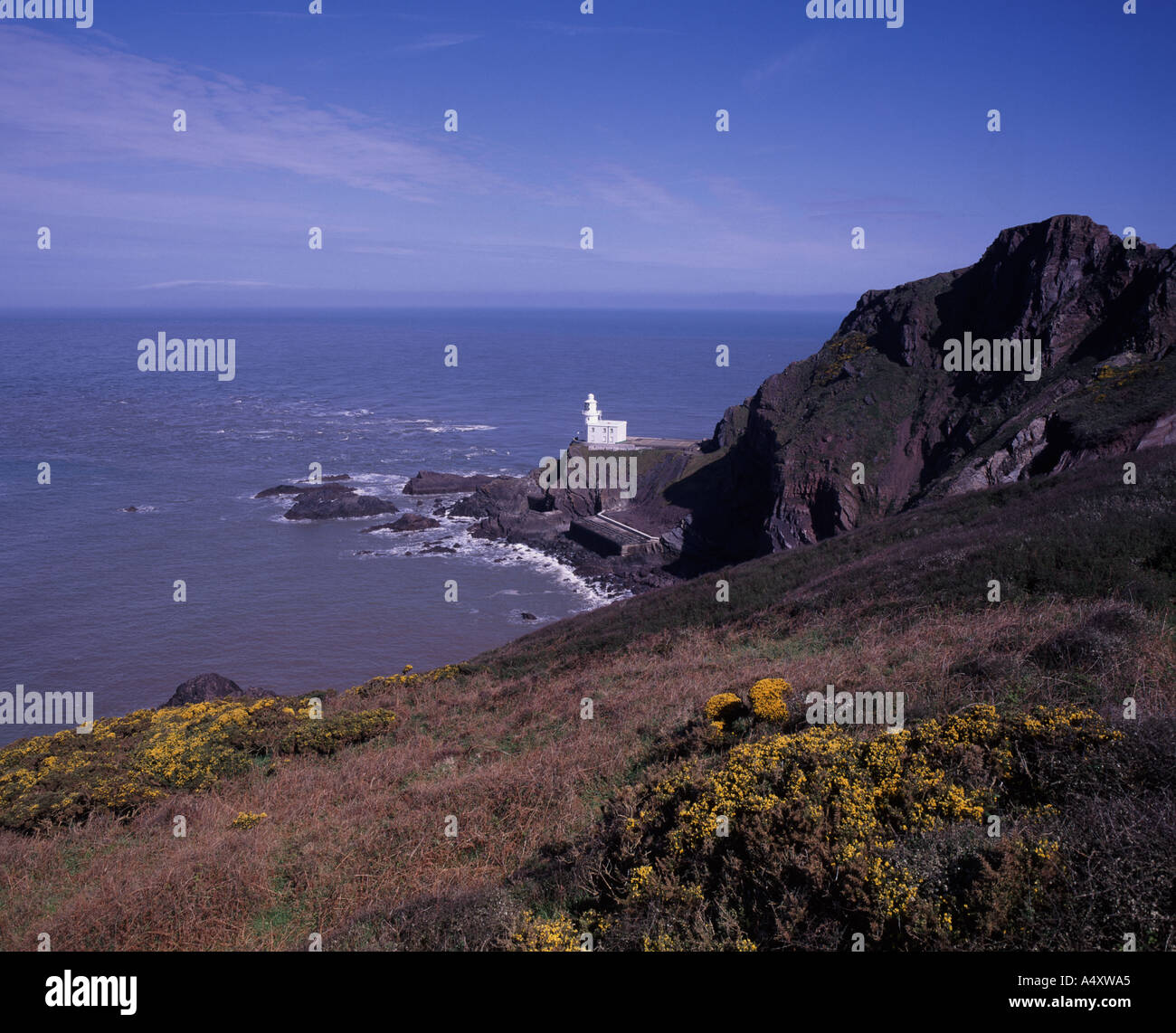 Il faro di Hartland Point sulla North Devon Coast Foto Stock