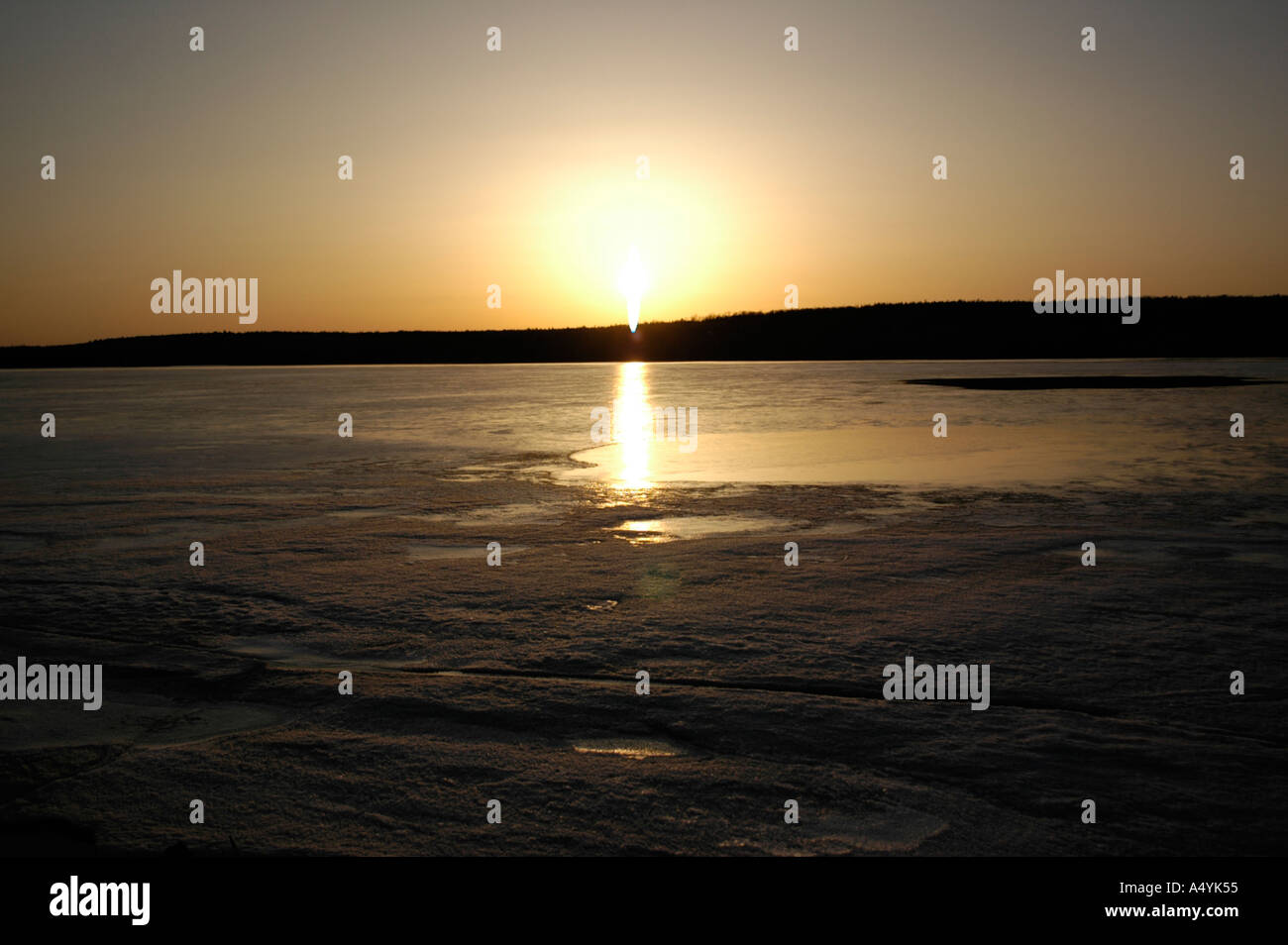 Sunset over congelati st. john river in New Brunswick Canada America del Nord Foto Stock