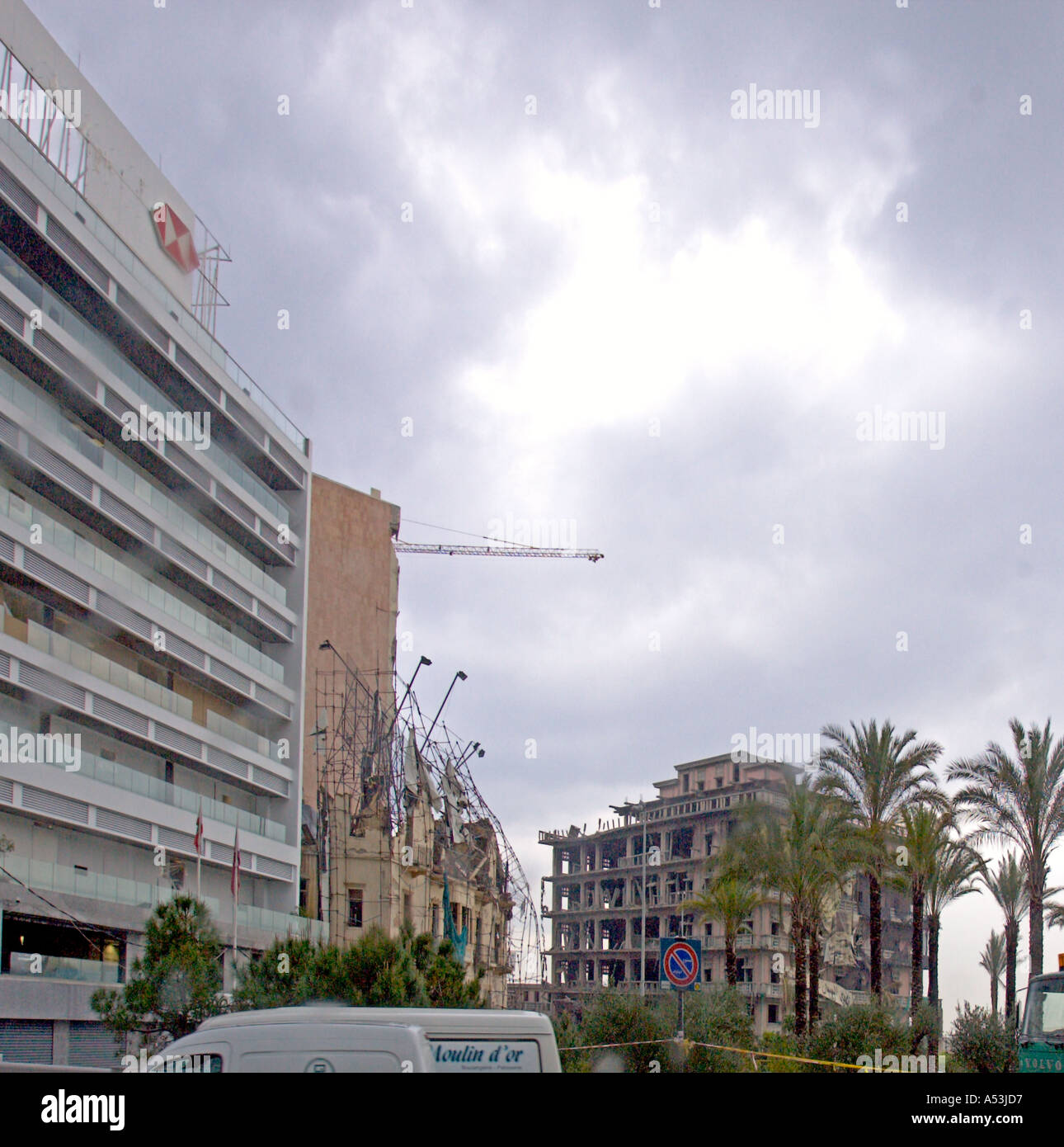 Il Libano BEIRUT edifici distrutti dal febbraio xiv autobomba che ha ucciso ex Primo Ministro Rafik Hariri e 16 altri Foto Stock