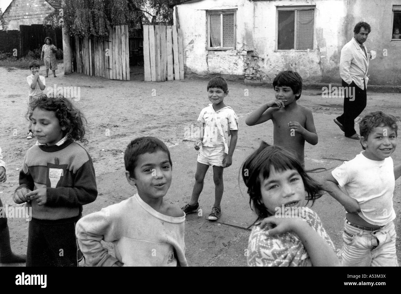 Painet ha1362 172 in bianco e nero degli zingari bambini zingari senec Bratislava Slovacchia paese nazione in via di sviluppo meno Foto Stock
