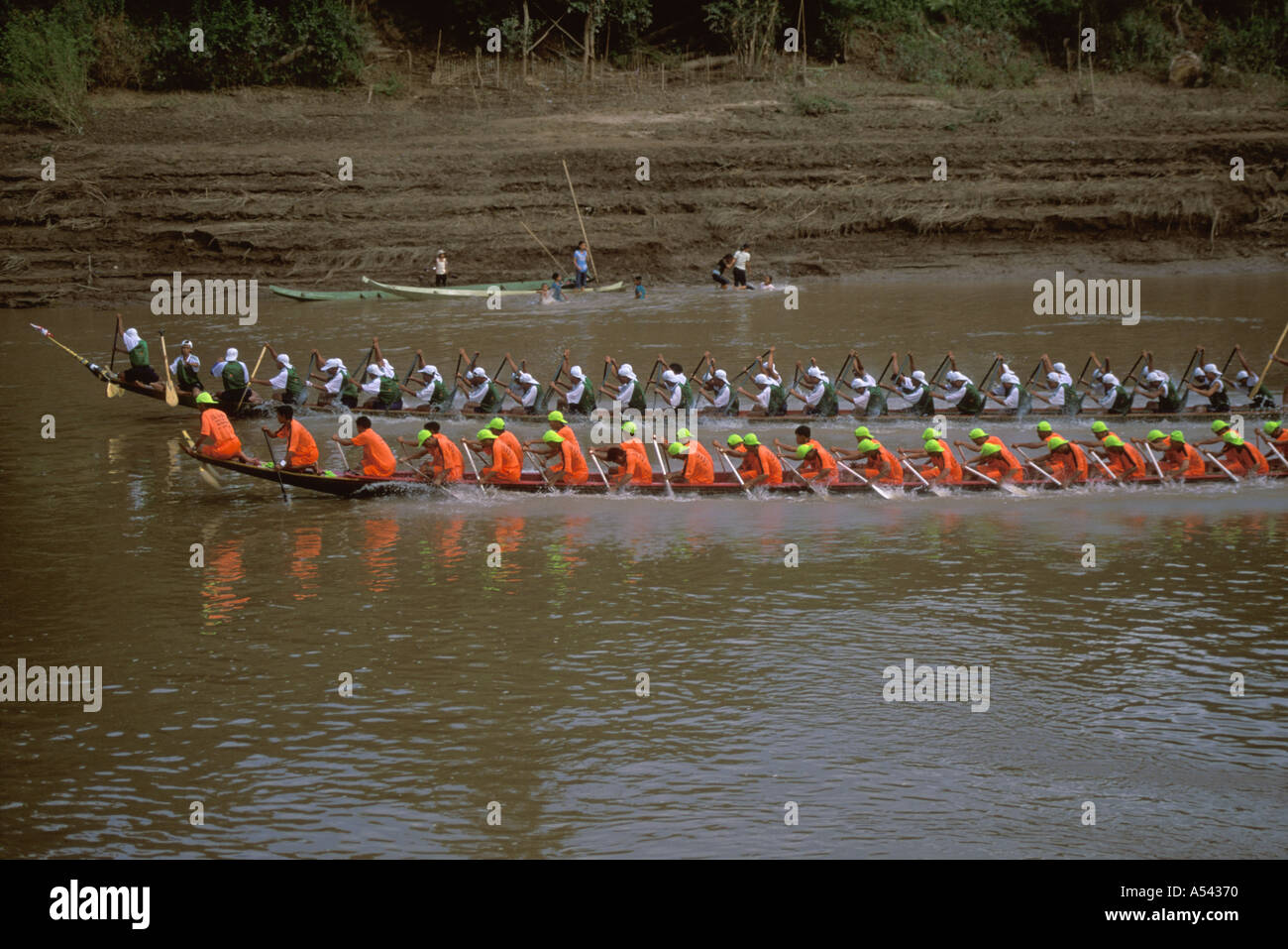 Laos Luang Prabang fiume Nam Khan Boat Race Foto Stock
