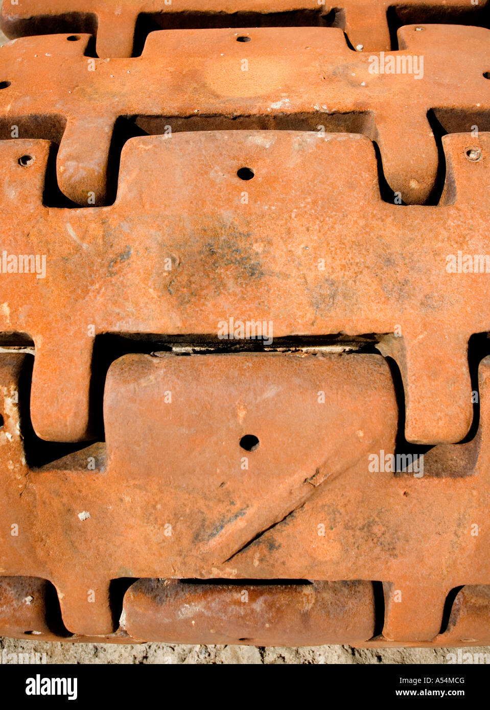 Close-up di rusty battistrada cingolato Foto Stock