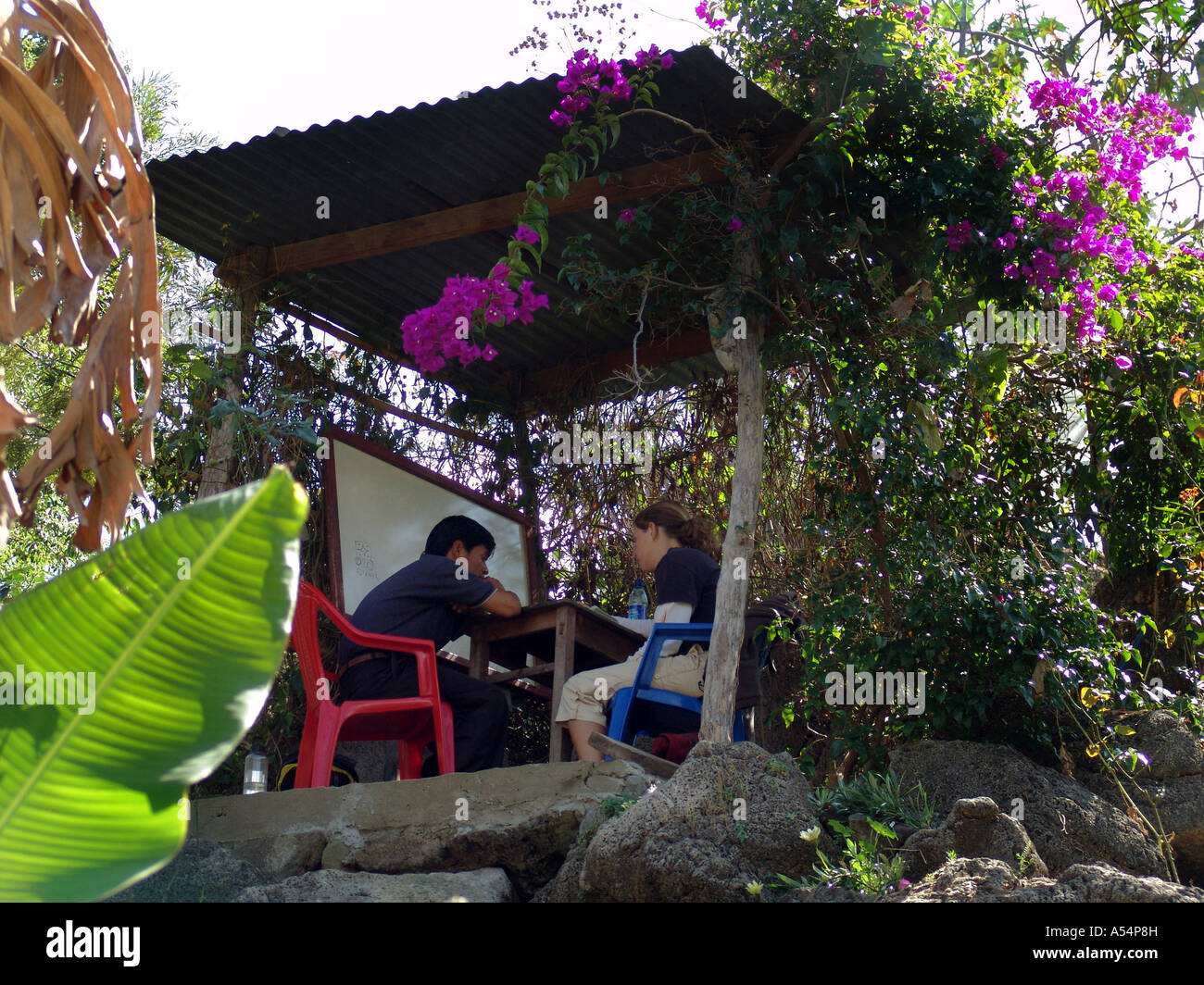 Ip Painet1761 guatemala scuola di lingua spagnola in cui singole classi insegnato onetoone stranieri in visita a san pedro Foto Stock