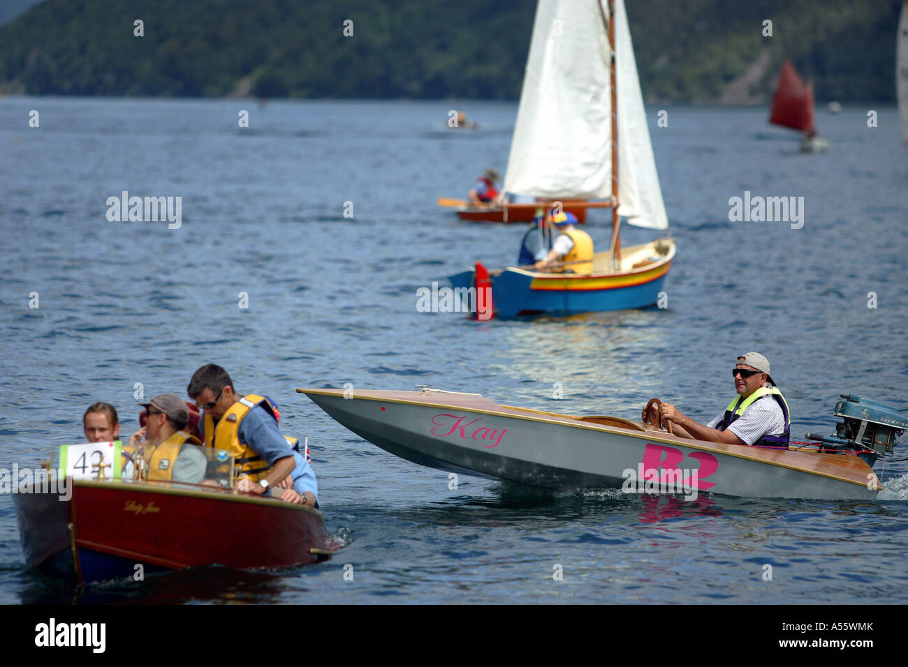 Il classico e antico Boat Show a Saint Arnaud, Lago Rotoiti Nelson Lakes National Park in Nuova Zelanda Foto Stock