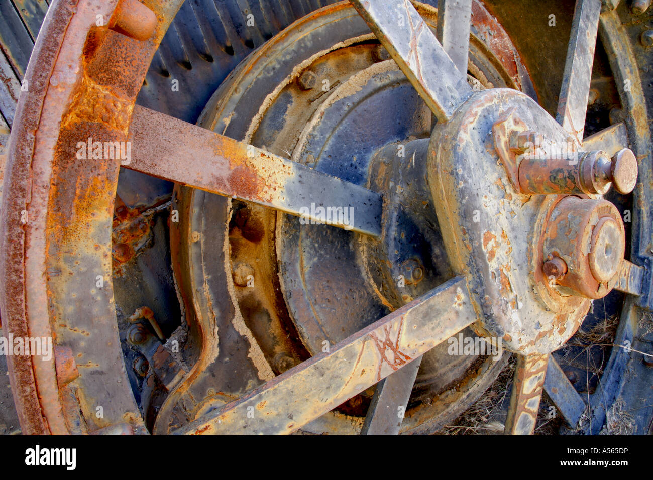 Abstract di ruggine dai treni all'Orange Impero Museo Ferroviario Perris Riverside County in California negli Stati Uniti Foto Stock