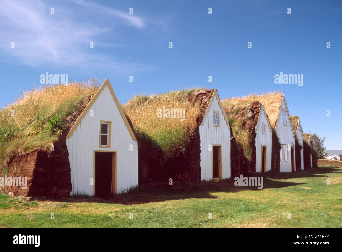 L'Islanda, Glaumbaer, torba grange-museo Foto Stock